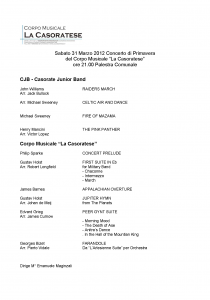 Programma Concerto Primavera 2012 Programma Concerto Primavera 2012